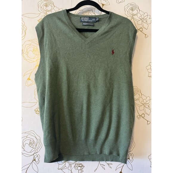 Polo Ralph Lauren Other - Polo Ralph Lauren Gold Vest Men's Large Green 100% Pima Cotton Sweater Red Pony
